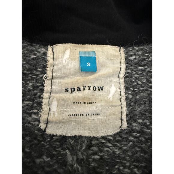 Anthropologie Sparrow Black Velvet Corduroy Trim Elbow Patch Gray Wool Cardigan - Picture 3 of 6